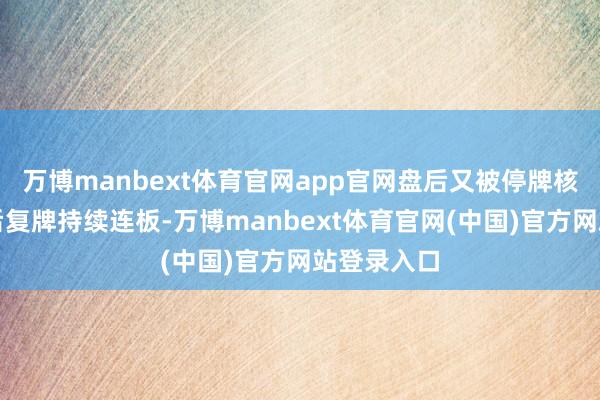 万博manbext体育官网app官网盘后又被停牌核查；七天后复牌持续连板-万博manbext体育官网(中国)官方网站登录入口